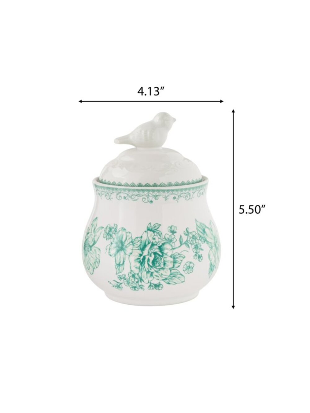 The Pioneer Woman Home Green Ceramic Kitchen Floral Sugar Bowl with Bird Lid - Picture 2 of 5
